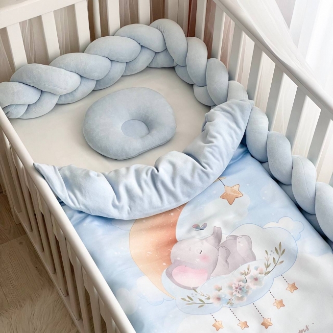 Set lenjerie pentru Patut Bebe din 6 piese Elefant albastru (15)